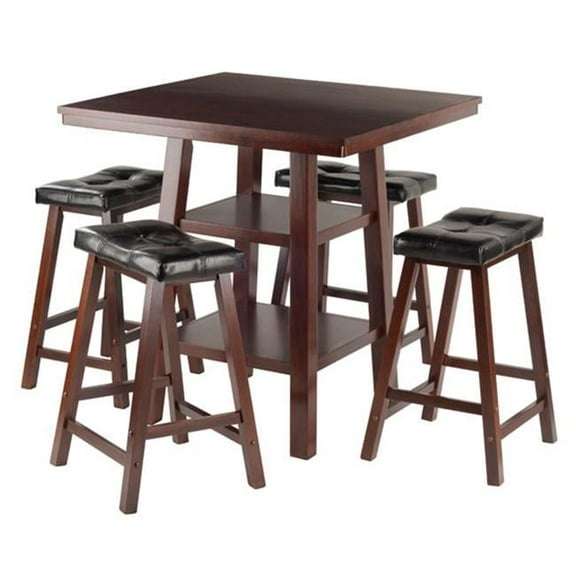 3 Piece Orlando High Table 2 Shelves with 4 Cushion Seat Stools Set, Walnut