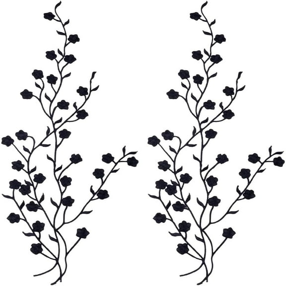 2 pc 2Pcs Black Flower Embroidered Appliques Patches Floral Lace Applique Fabric Iron On Embroidered Patches Cotton Appliques Embellishments for Clothing Sewing Crafting Wedding Dress