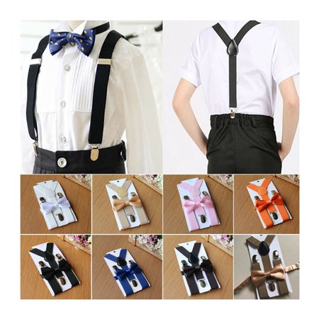 

Kids Elastic Suspender Metal Clip Y Back Adjustable Suspenders Bow Tie Set for Wedding Party