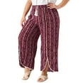 thumbnail image 2 of DARING DIVA Women's Plus Split Flowy Striped Wide Leg Pants 1X Burgundy, 2 of 6