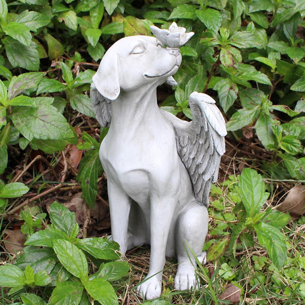 8 Napco 11146 Small Sleeping Dog in Angel's Wing Garden Statue with Inscription 