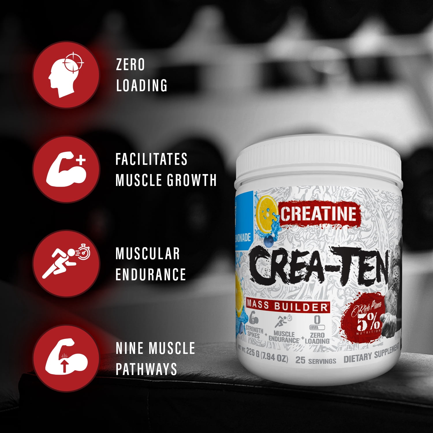 5% Nutrition CreaTEN Flavored Creatine Powder Supplement for Muscle Gain Max Power Strength Endurance and Recovery (Fruit Punch)