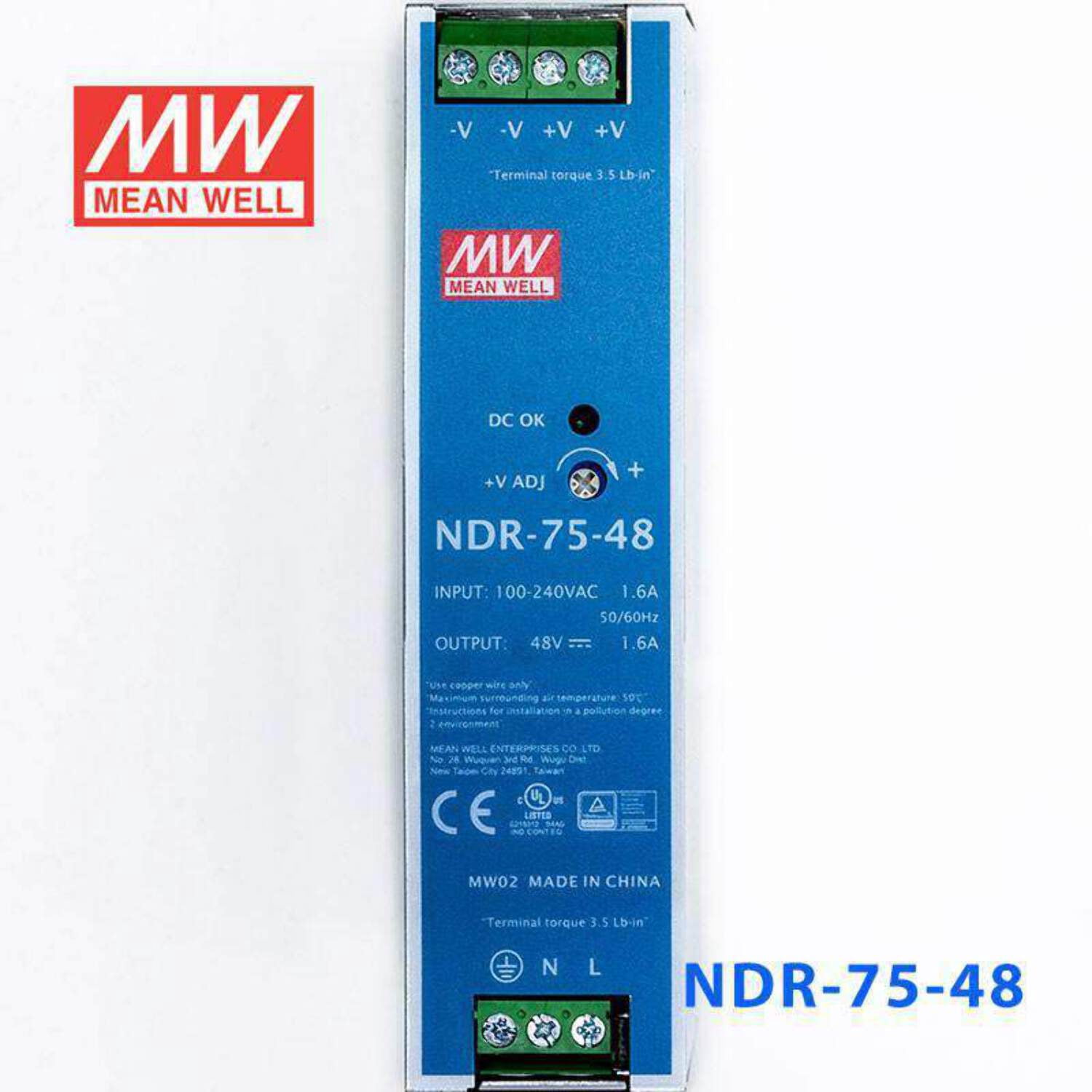 Mean Well NDR-75-48 Single Output Industrial Power Supply 75W 48V - DIN Rail