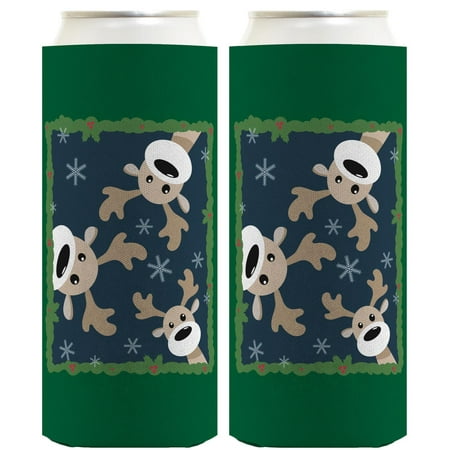 

ThisWear Christmas Party Favors Cute Holiday Reindeer Theme 2-Pack Ultra Slim Can Coolies Reindeer
