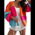 thumbnail image 2 of Suéter Tipo Cárdigan Retro en Contraste para Mujer, Cuello en V Holgado, Mangas Farol, Tejido Grueso, Abrigo de Diario. Naranja y Rojo L, 2 of 9