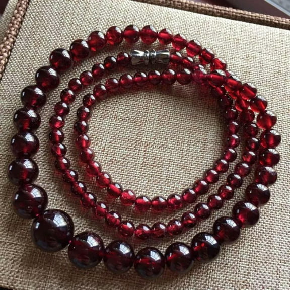 GKNET Genuine 5-11mm Natural Wine Red Garnet Round Gemstone Beads Necklace