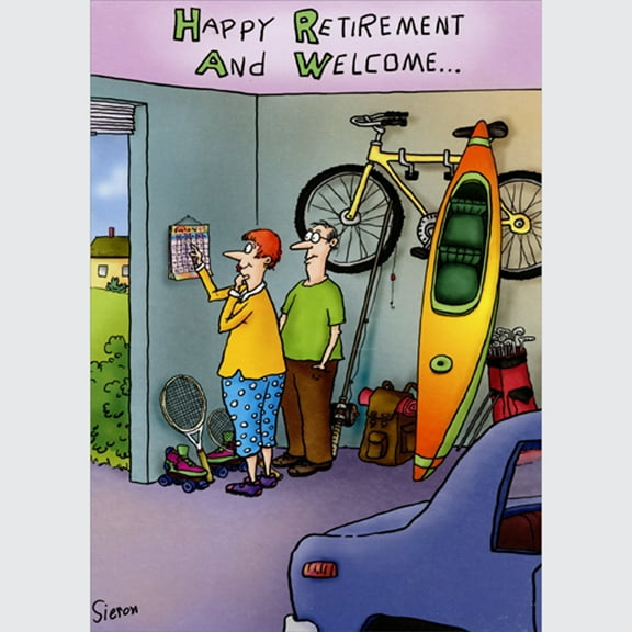 Oatmeal Studios Couple Looking at Calendar on Garage Wall Funny / Humorous Retirement Congratulations Card