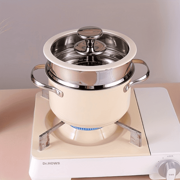 Stainless Steel Cookware 304 Stainless Steel Ceramic Paint Beige Stockpot With Steamer Silicone Glass Cover Kitchen Cookware Suitable For All Cooktops And Dishwashers