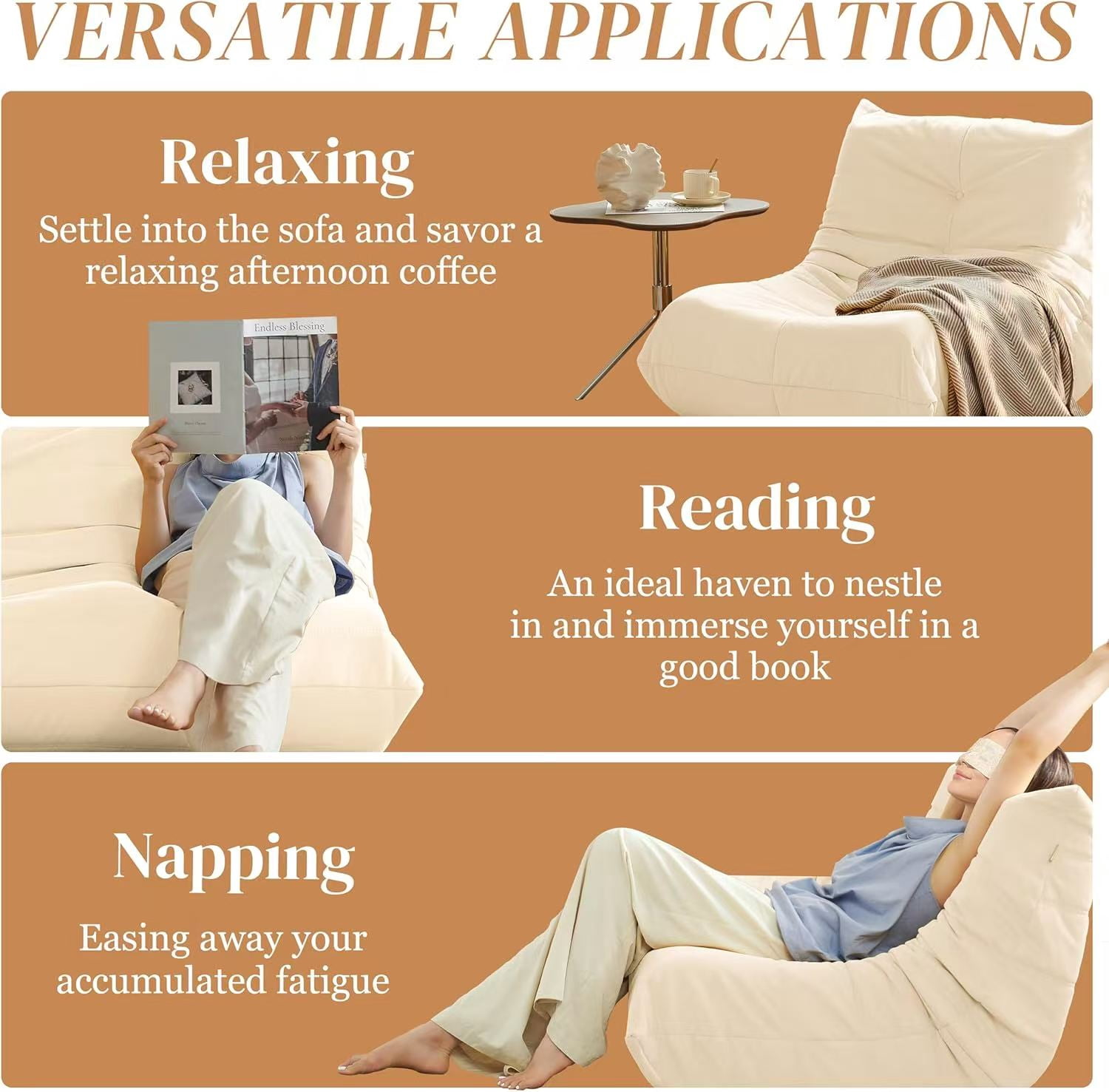 MOONMISS Armless Bean Bag Chairs for Adults,Memory Foam Bean Bag Chair for Living Room Bedroom Office,Beige