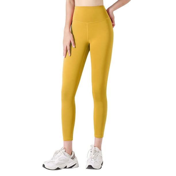 Gibobby Pantalones de yoga Pantalones de yoga de cintura alta para ejercicio de levantamiento de cadera para mujer(Amarillo,G)