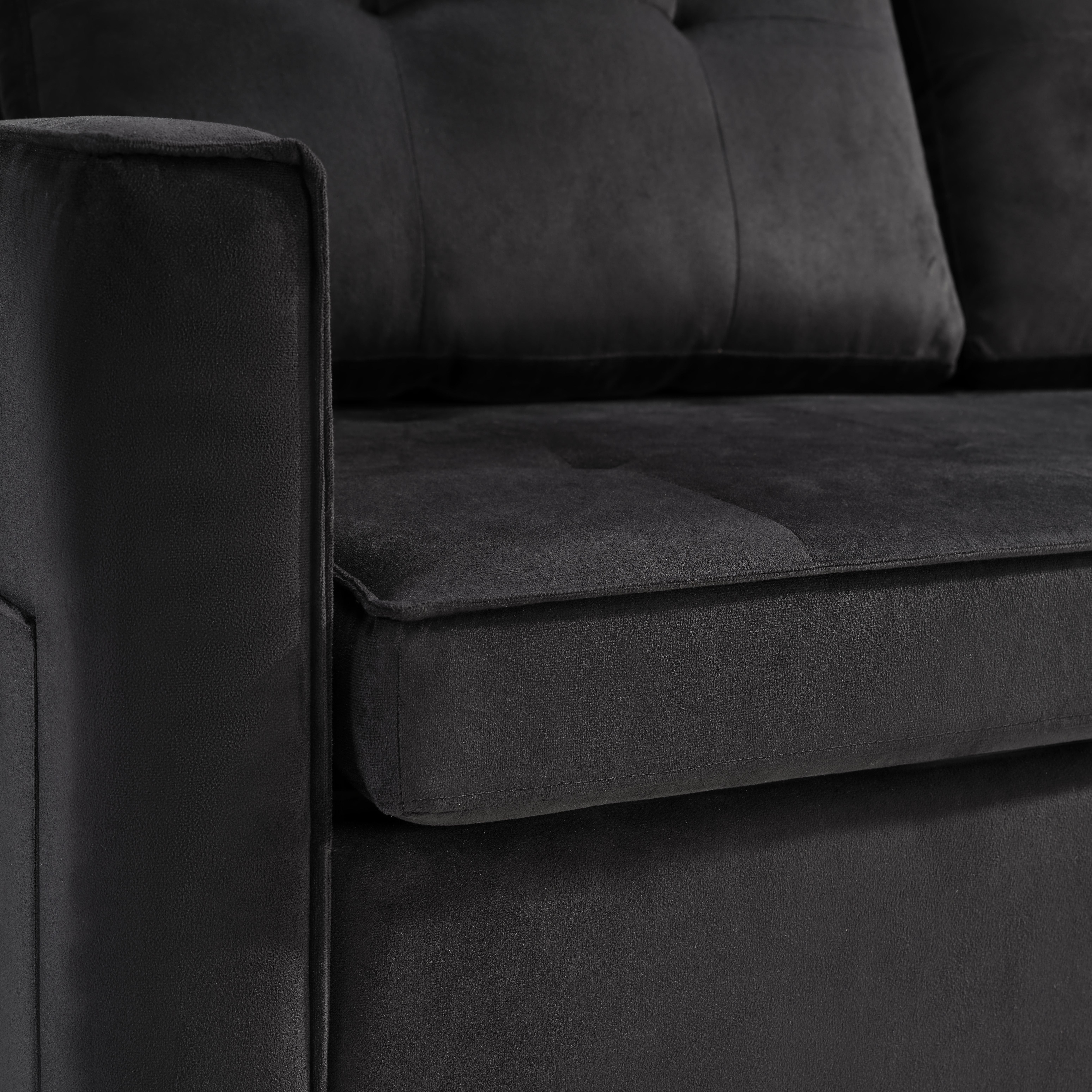 BSHTI 3-in-1 Convertible Sleeper Sofa Bed – Modern Pull-Out Loveseat with Adjustable Backrest, Velvet Upholstery, Side Storage Pockets, for Apartments & Small Spaces, Black