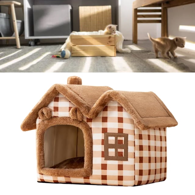 Maison pour Chat Confortable et Fermée avec Matériau de Qualité, Style Mignon pour l'Hiver