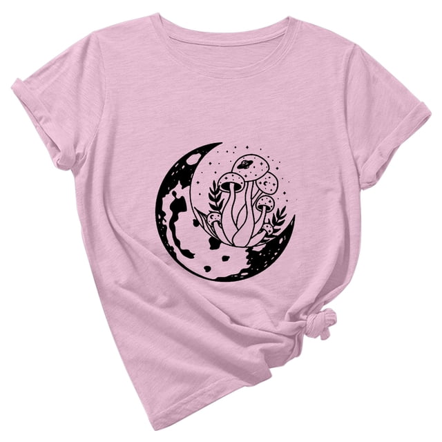 Camiseta de manga corta con cuello redondo y estampado de jersey suelto de verano para mujer Camiseta/camisa de manga corta con cuello redondo Pompotops hfajkhk141570