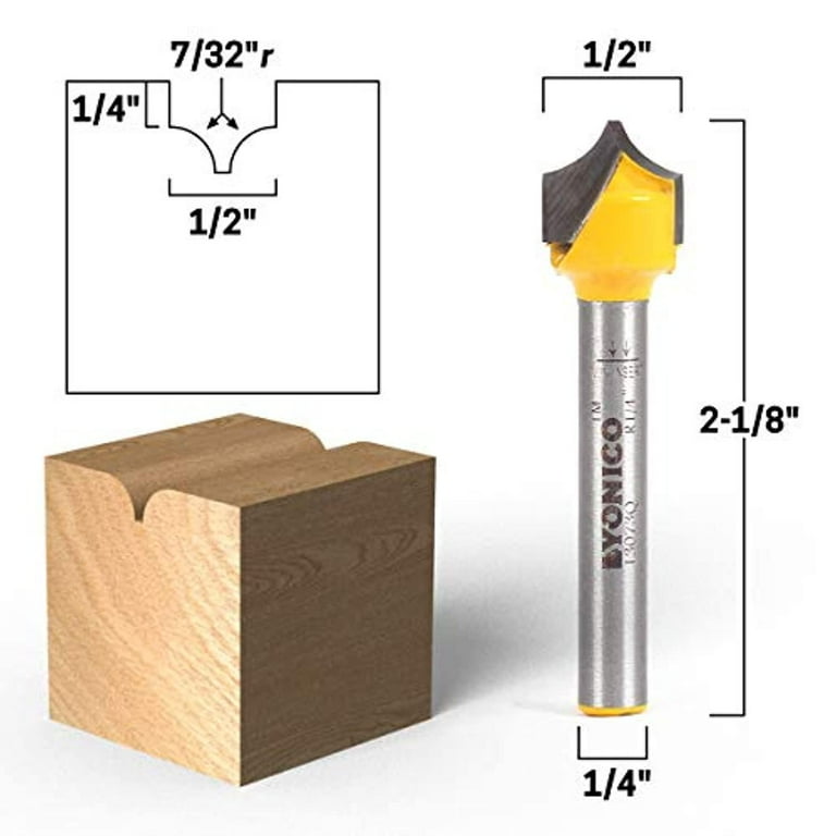 yonico router bits groove point cutting roundover 7/32-inch radius