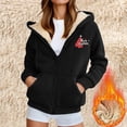 thumbnail image 2 of QIUOMBBP Womens Xmas Hoodies Casual Zip Up Christmas Fuzzy Jacket Fleece Sherpa Lined Warm Hooded Sweatshirts Coats, Black, M, 2 of 9