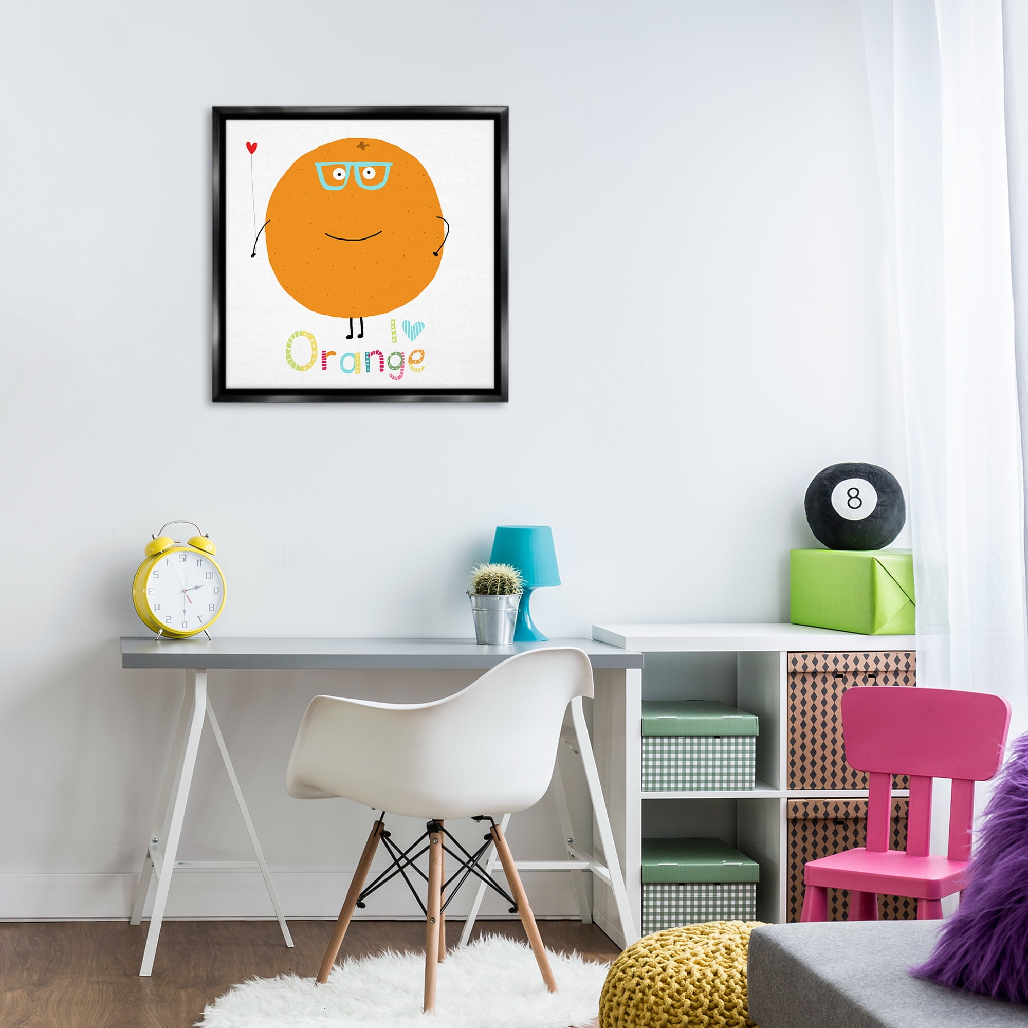Stupell Industries Fun Smiling Orange Food & Beverage Painting Black Floater Framed Canvas Art Print Wall Art, 25 x 25