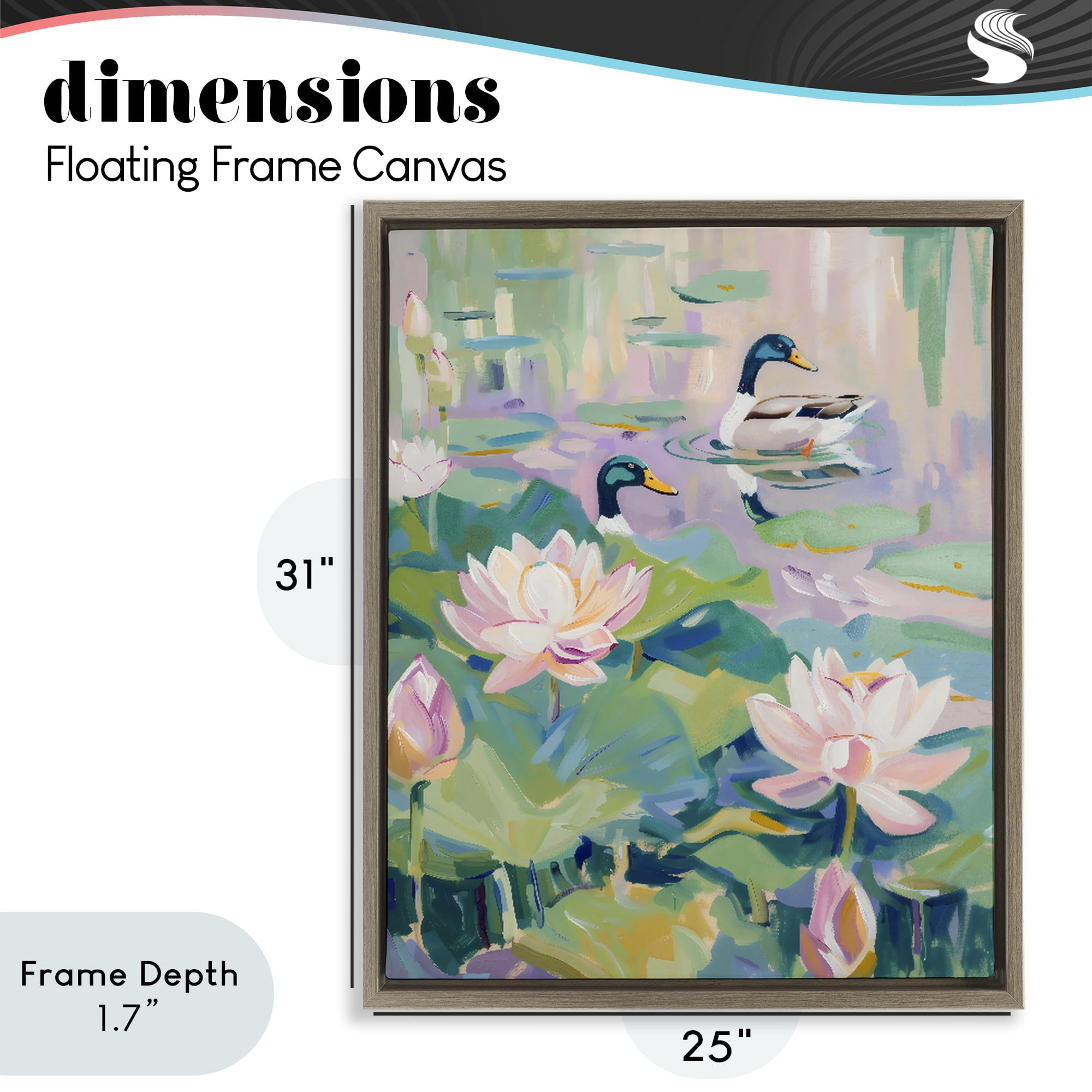 Stupell Industries Duck Pond with Lotus Flowers Brown Framed Floater Canvas Wall Art, design by The Prints Vibe