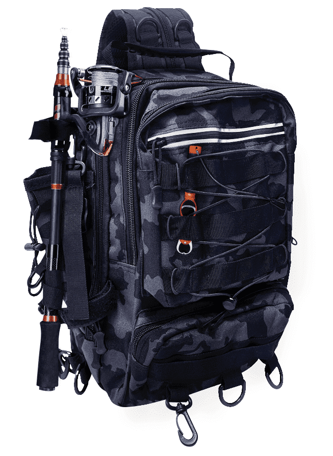 fishing rod bag waterproof outdoor fishing tackle backpack PLUSINNO 45L Large Water-resistant with Holders & Cooler Plusinno Molle webbing and front gear loops offer further customization KastKing KarryAll Fishing Tackle Backpack