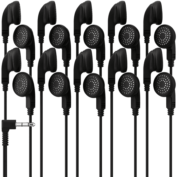 Bulk Earphones Earbuds Headphones Wholesale Lot Inexpensive Disposable Replacement for Kids Individually Bagged for School Classroom Students (10 Pack, Black)