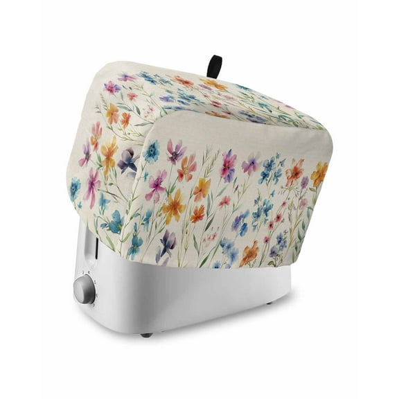 Spring Floral Toaster Cover 2 Slice, Colorful Flowers Leaves Watercolor Style Bread Maker Cover Toaster Dust Cover with Pockets, Dust-Proof Cover for Kitchen Small Appliance 12x7.5x8in