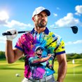 thumbnail image 4 of HOMYGIFTS Men’s Pop Art Neon Grunge Golf Polo – Graffiti Spray & Metallic Sunburst, 4 of 10