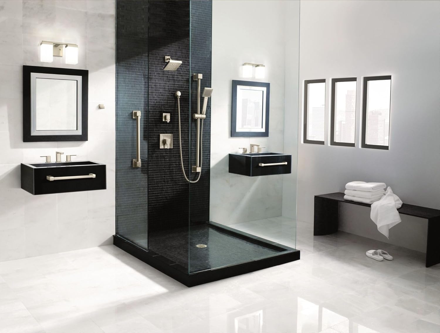 Moen TS6721BN 90 Degree Two-Handle Widespread Modern Bathroom Faucet, Valve Required, Brushed Nickel