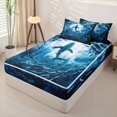 thumbnail image 2 of jejeloiu Underwater Shark Print Zipper Full Size Comforter Sets with Fitted Sheet and 2 Pillowcases,Ocean Fish Pattern Zipper Bedding Set For Boys,Blue Black,Black Reversible,4 Pieces, 2 of 7