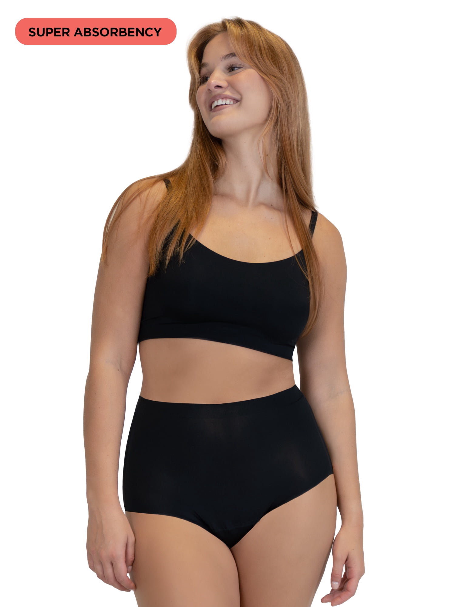 No Boundaries High-Rise Brief Super Absorbency Period Underwear, 2-Pack, Women’s XS-XXL
