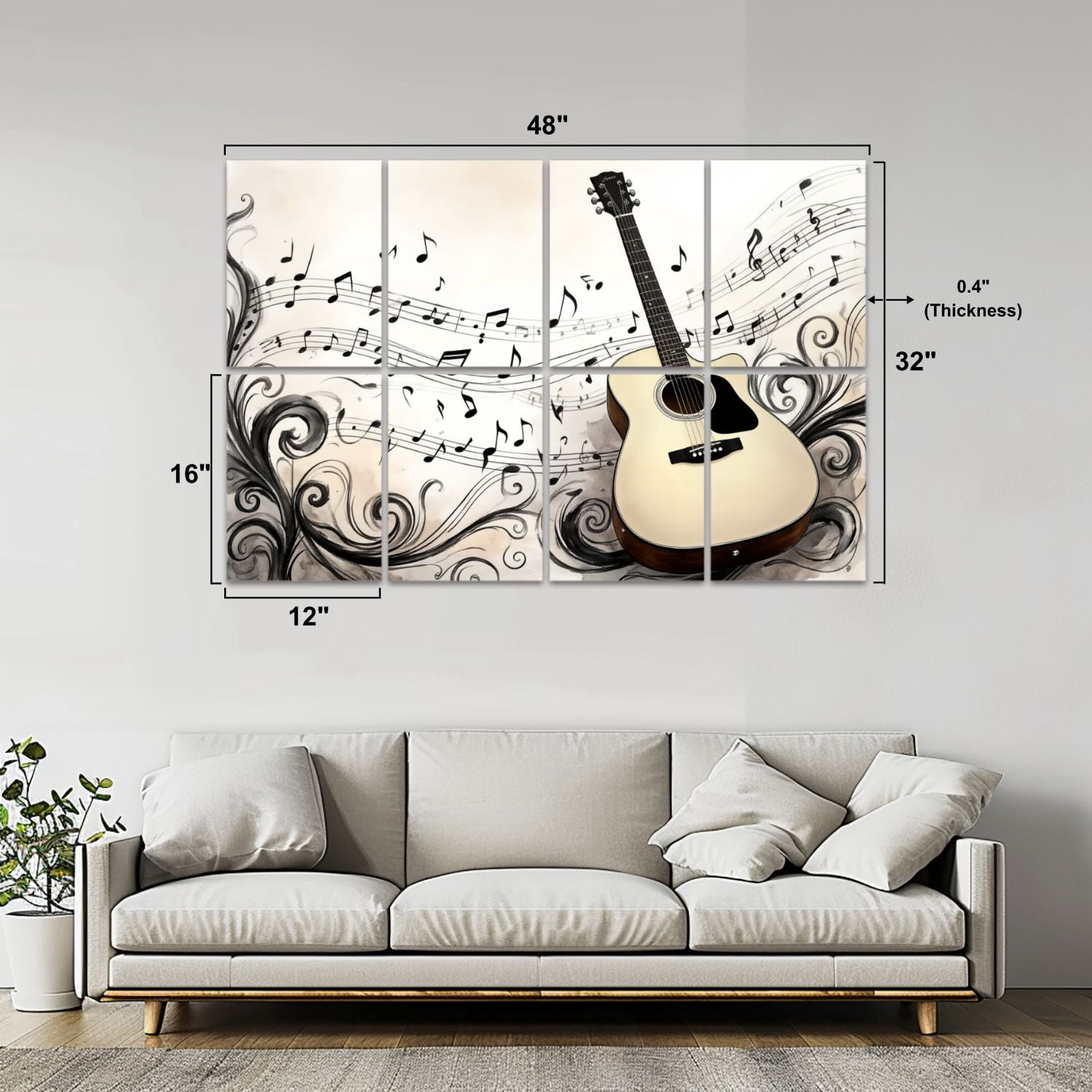Musical 8 Pack Art Acoustic Panels Sound Absorbing Acoustic Guitar Flowing Musical Notes Abstract Swirls Decorative Soundproof Wall Panels Self Adhesive for Nursery Game Room Music Classroom 48"x32"