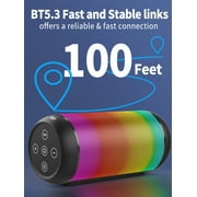 Bluetooth Speaker with Lights,15W Portable Speaker with HD Sound for Home/Party/Outdoor/Beach,Birthday Gift (Black)
