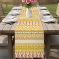 thumbnail image 4 of Yellow Khaki Boho Table Runner - 60 Inch Long Vintage Ethnic Tribe Abstract Art Cotton and Linen Blended Dress Scarves Farmhouse Table Runner for Kitchen Dining, Coffee Table, 13" x 60", 4 of 8