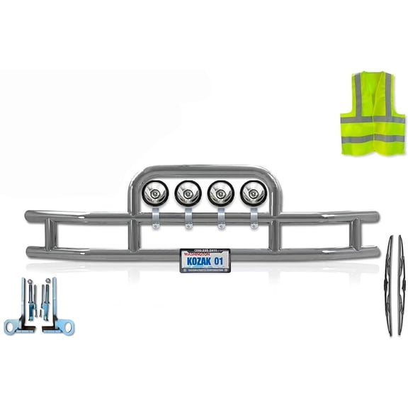 Compatible with T660 Bumper Grille Deer Brush Moose Guard - Round - Chrome (Kozak)