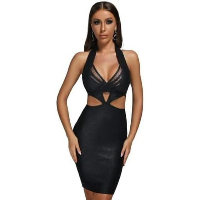 Vestido BELLA BARNETT con vendaje, halter, sin espalda, negro