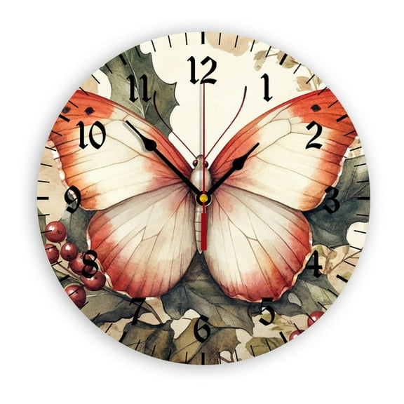 YladaFaie Butterfly Hand Drawn Silent Non Ticking Clock 10 Inch, Round Wall Clock,Decorative for Living Room, Kitchen, Home,Bathroom, Bedroom, Office or School