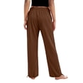thumbnail image 4 of LWavelet Women's Drawstring Waist Linen Blend Wide Leg Pants with Ankle Ties for Casual & Summer Outfits Brown 2XL, 4 of 7