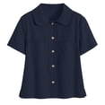 thumbnail image 6 of YOIAVAIOY Peter Pan Collar Shirts Women Business Button Up Shirts Lightweight Casual Short Sleeve Blouse Navy S, 6 of 8