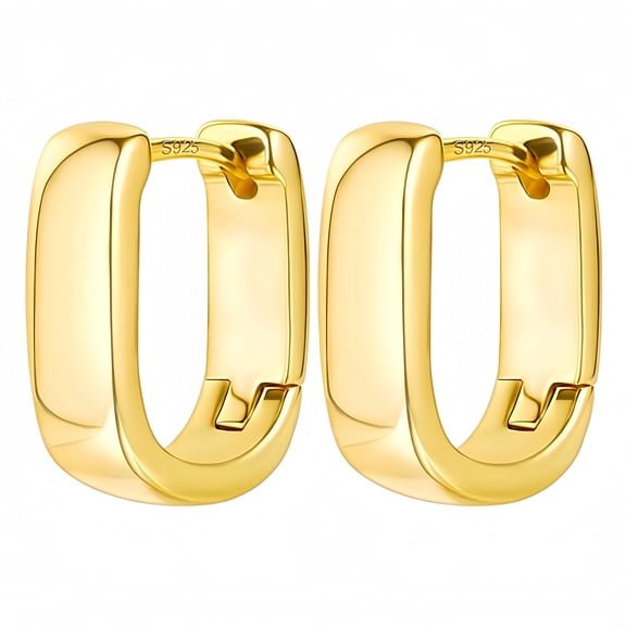 Chunky Huggie Earrings for Women,14K Gold Plated Hypoallergenic Sterling Silver Minimalist Lightweight Small Gold Hoop Earrings