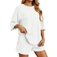 thumbnail image 1 of Conjunto deportivo para mujer: camiseta de cuello redondo y pantalones cortos deportivos. Poliéster transpirable. Lavable a máquina. Primavera/verano. XS-XXXXL., 1 of 8