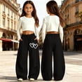 thumbnail image 2 of lnmuld Girls Wide Leg Sweatpants with Heart Graphic and Pockets Black,5-6 Years, 2 of 5