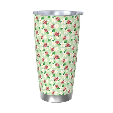 

Lukts Flower With Ladybug for 20OZ Car Cup Stainless Steel Direct Drinking Straw Thermos Cup Suitable for Office Travel and Car-Without Straw