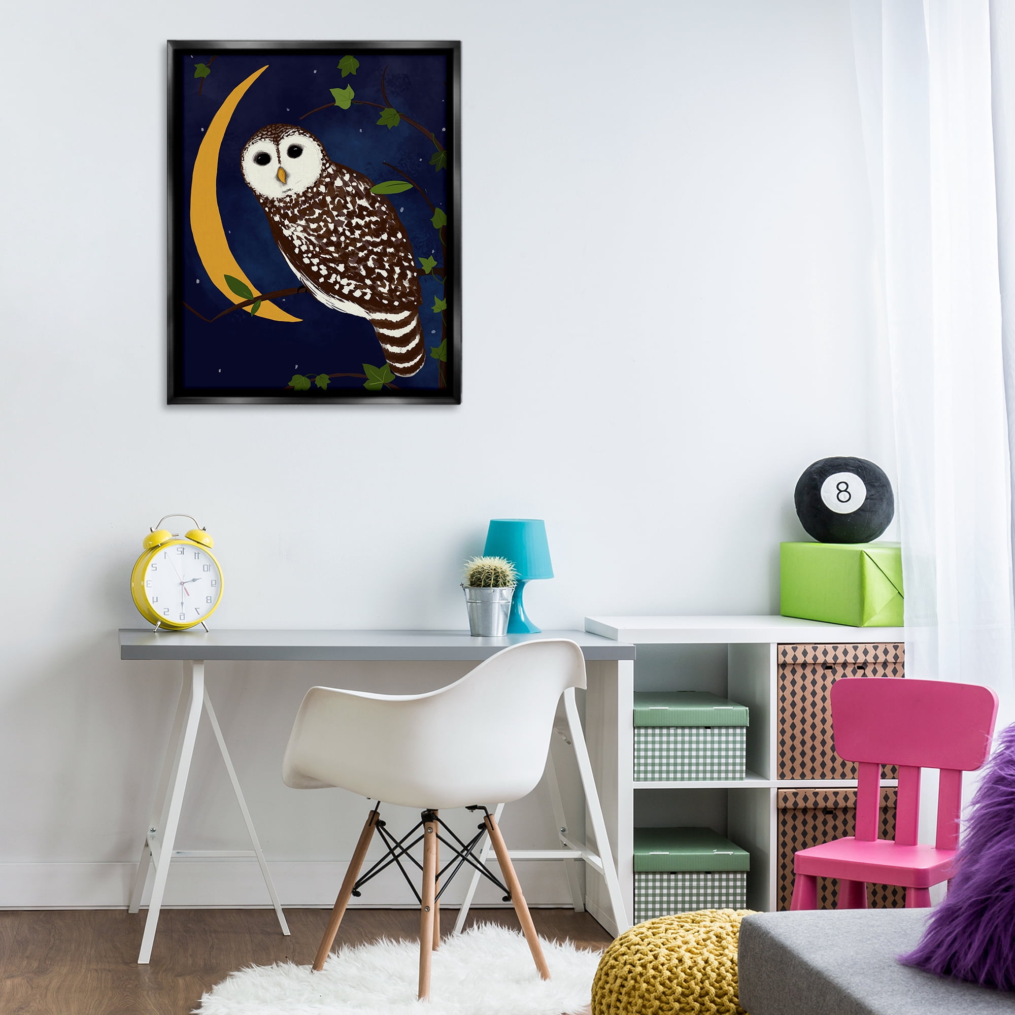 Stupell Industries Owl & Moon Forest Animals Painting Black Floater Framed Canvas Art Print Wall Art, 25 x 31