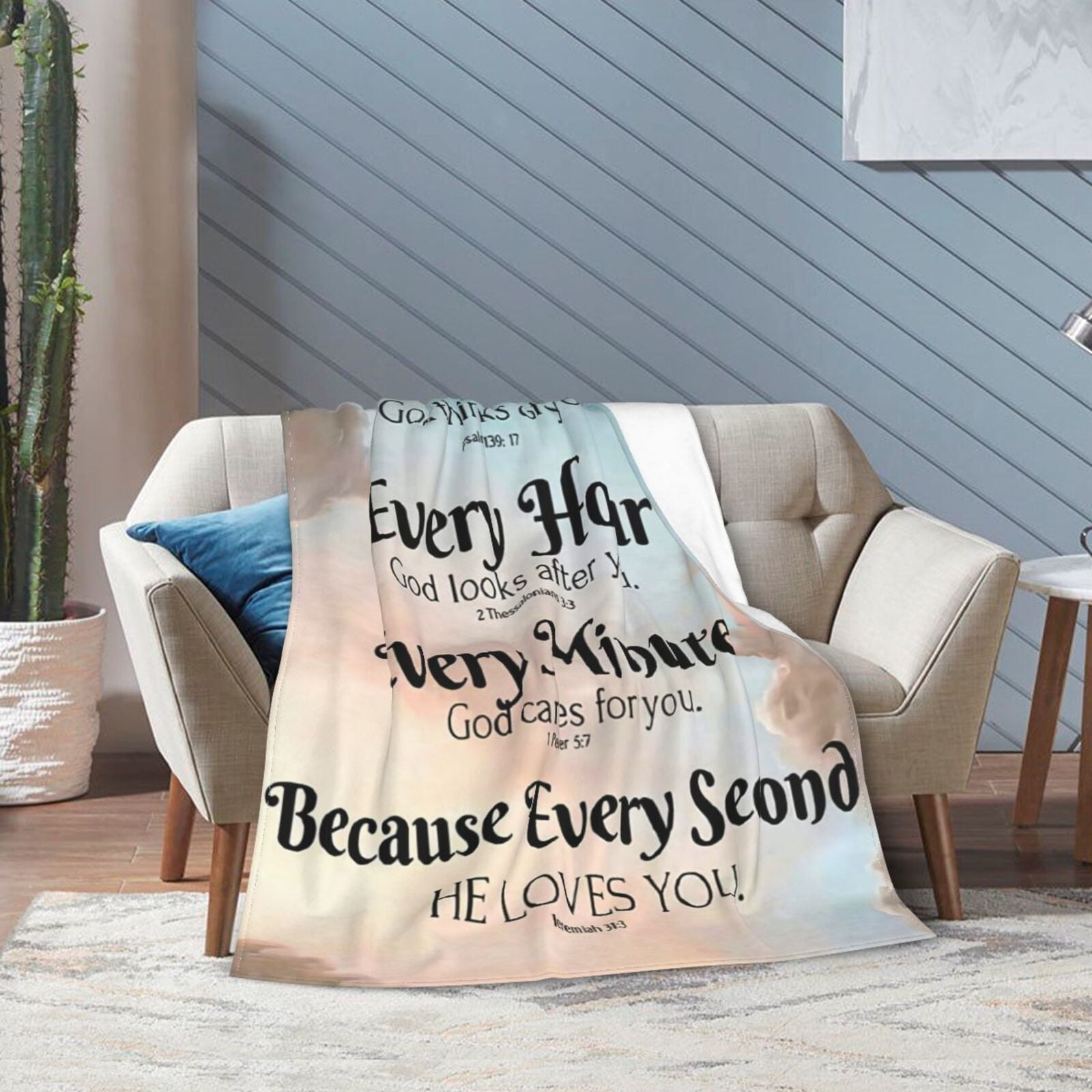 Wijzvio Bible Verse With Inspirational Thoughts And Prayers Throw Blanket Soft Fuzzy Fleece Blanket For Couch Bed Living Room Decoration 50"X40"