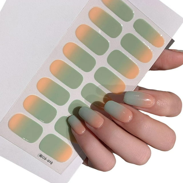 16 Pcs/Set Gradient Semi-Cured Gel Nail Strips Patch Waterproof Adhesive Wraps Full DIY