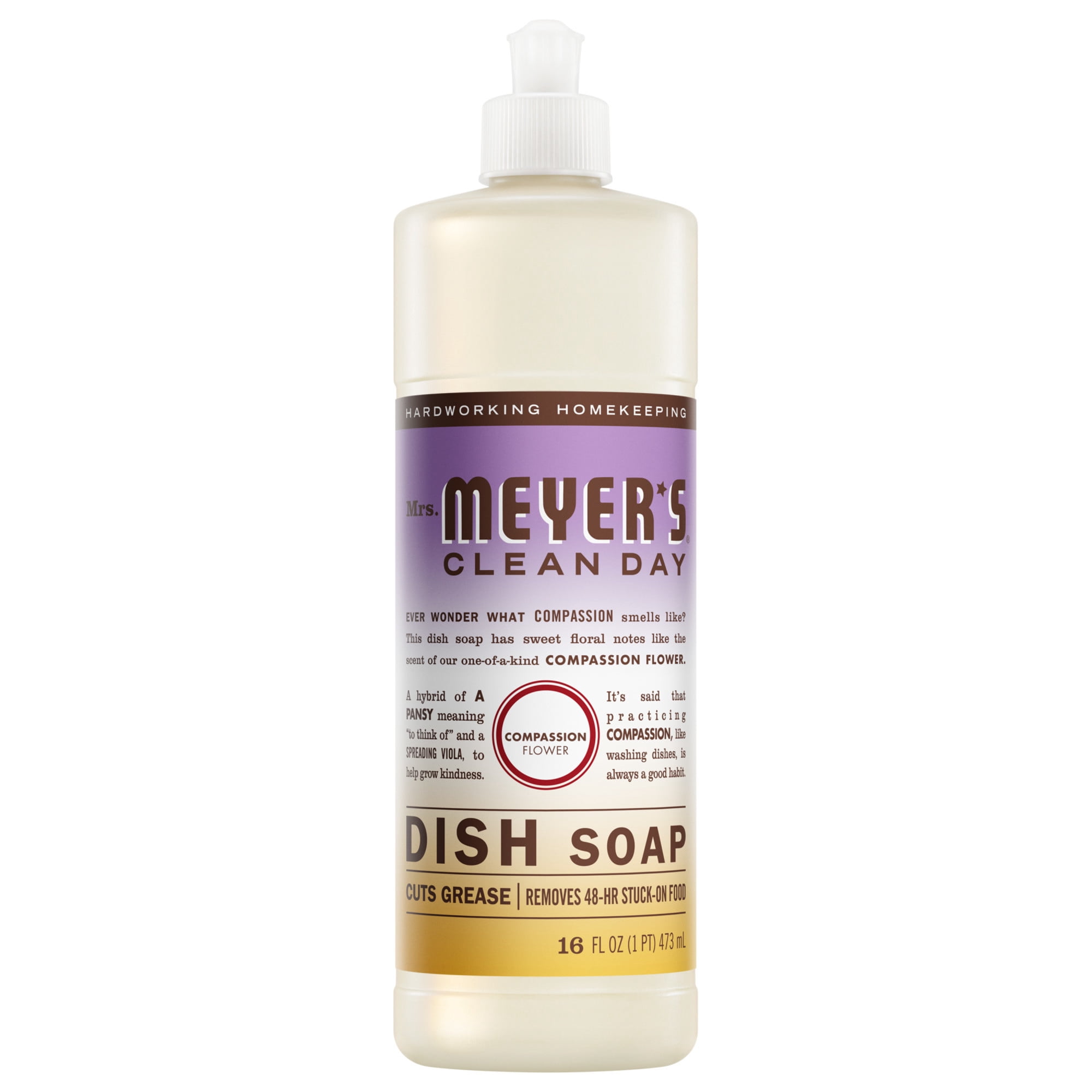 (3 pack) Mrs. Meyer's Clean Day Liquid Dish Soap, Compassion Flower Scent, 16 Fl Oz Bottle