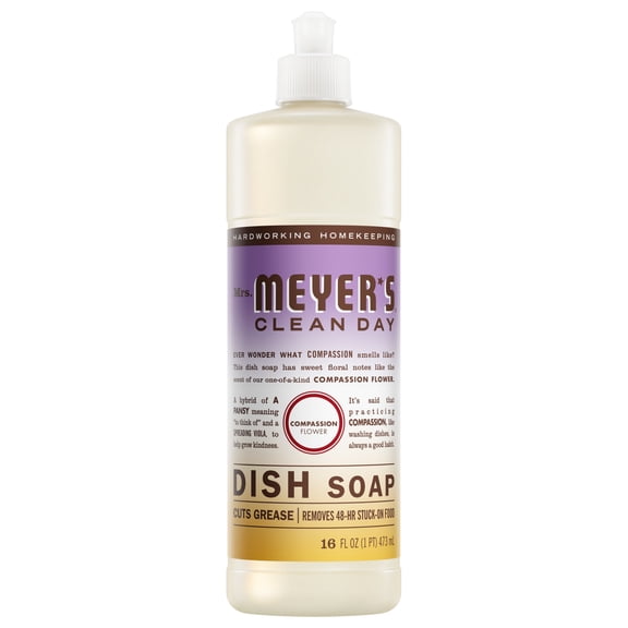 Mrs. Meyer's Clean Day Liquid Dish Soap, Compassion Flower Scent, 16 Fl Oz Bottle