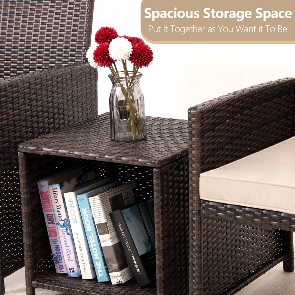 Kadyn 3 Pieces Outdoor Patio Wicker Furniture Sets, PE Rattan Chair Patio Conversation Sets with 2 Soft Cushions Single chairs and Coffee table, Rattan Conversation Set for Balcony, Khaki Kadyn 3 Pieces Outdoor Patio Wicker Furniture Sets, PE Rattan Chair Patio Conversation Sets with 2 Soft Cushions Single chairs and Coffee table, Rattan Conversation Set for Balcony, Khaki