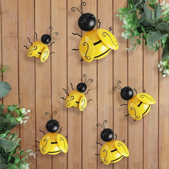 Metal Outdoor Wall Art Decor, 6 PCS Bumble Bee Decor Outdoor Wall Decors, Fence Decorations Outdoors Metal Garden Decors Outdoors Decorations for Yard Art Home