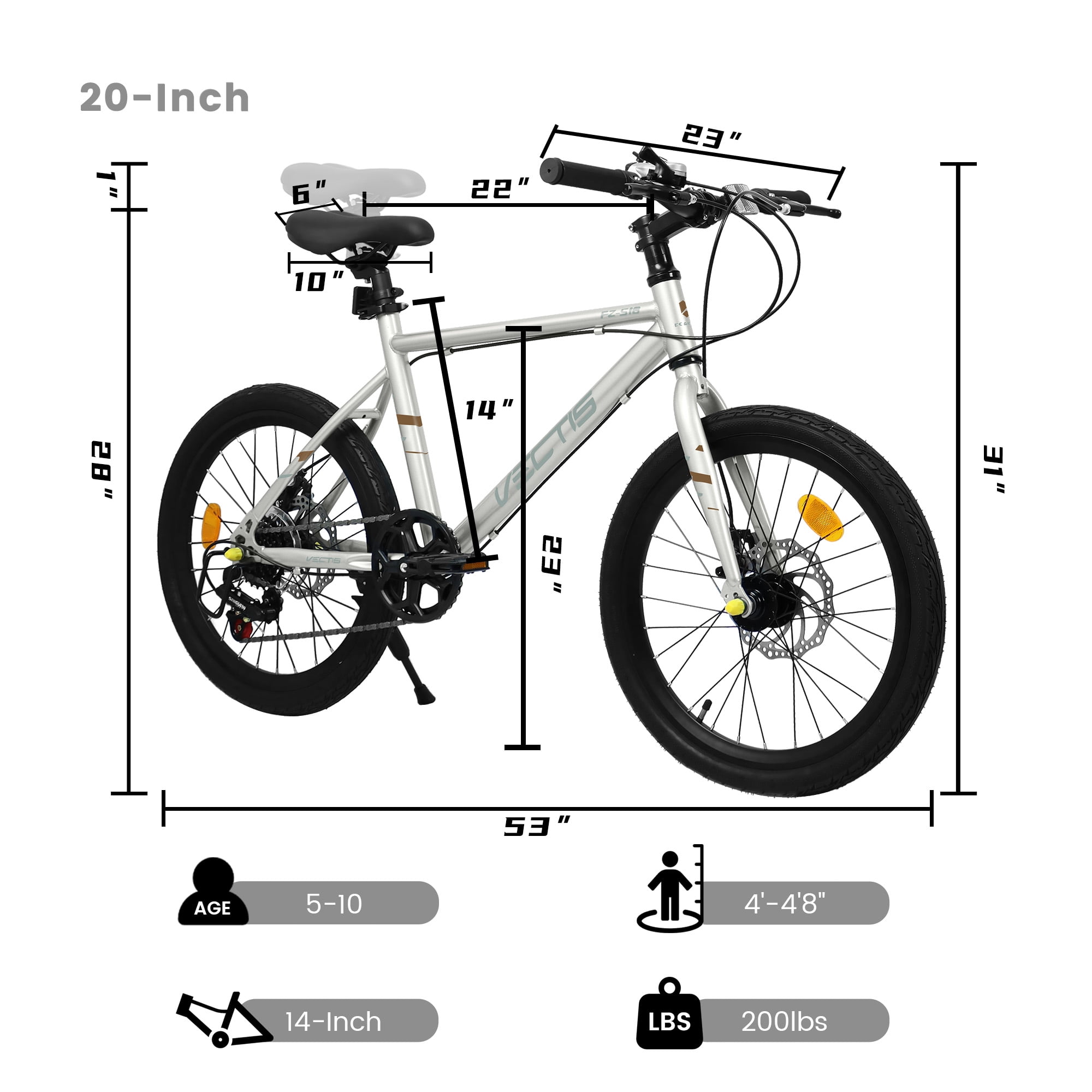 Aukfa 20" Kids Bike for Boys Girls,7-Speed Steel Frame,Dual Disc Brakes,Gray