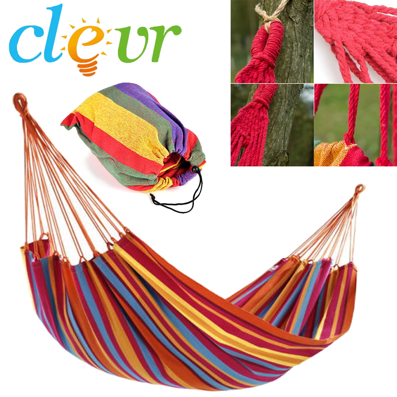 New Cotton Hammock Double Wide Rainbow 1 Person 265lbs by Clevr