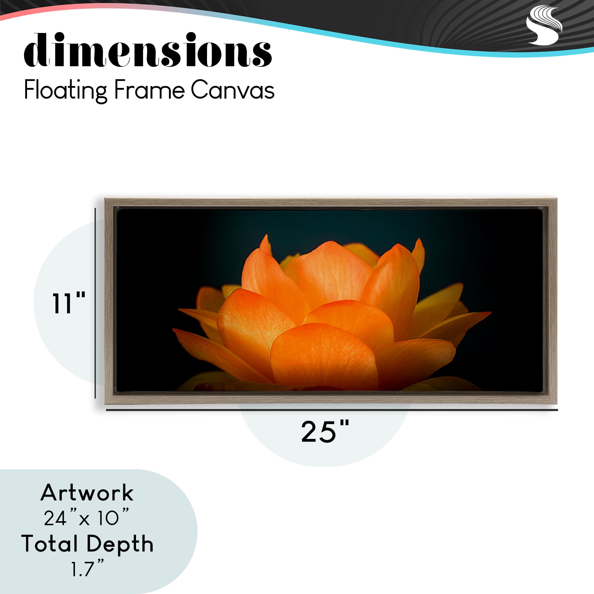 Glowing Orange Lotus Brown Framed Floater Canvas Wall Art, design by Phillip Flowers